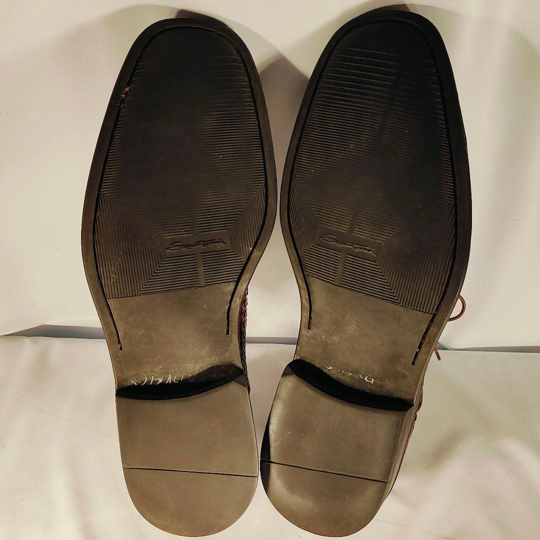 【美品】Santoni イタリア製 正規品　編込み×バーガンディ 紳士高級革靴