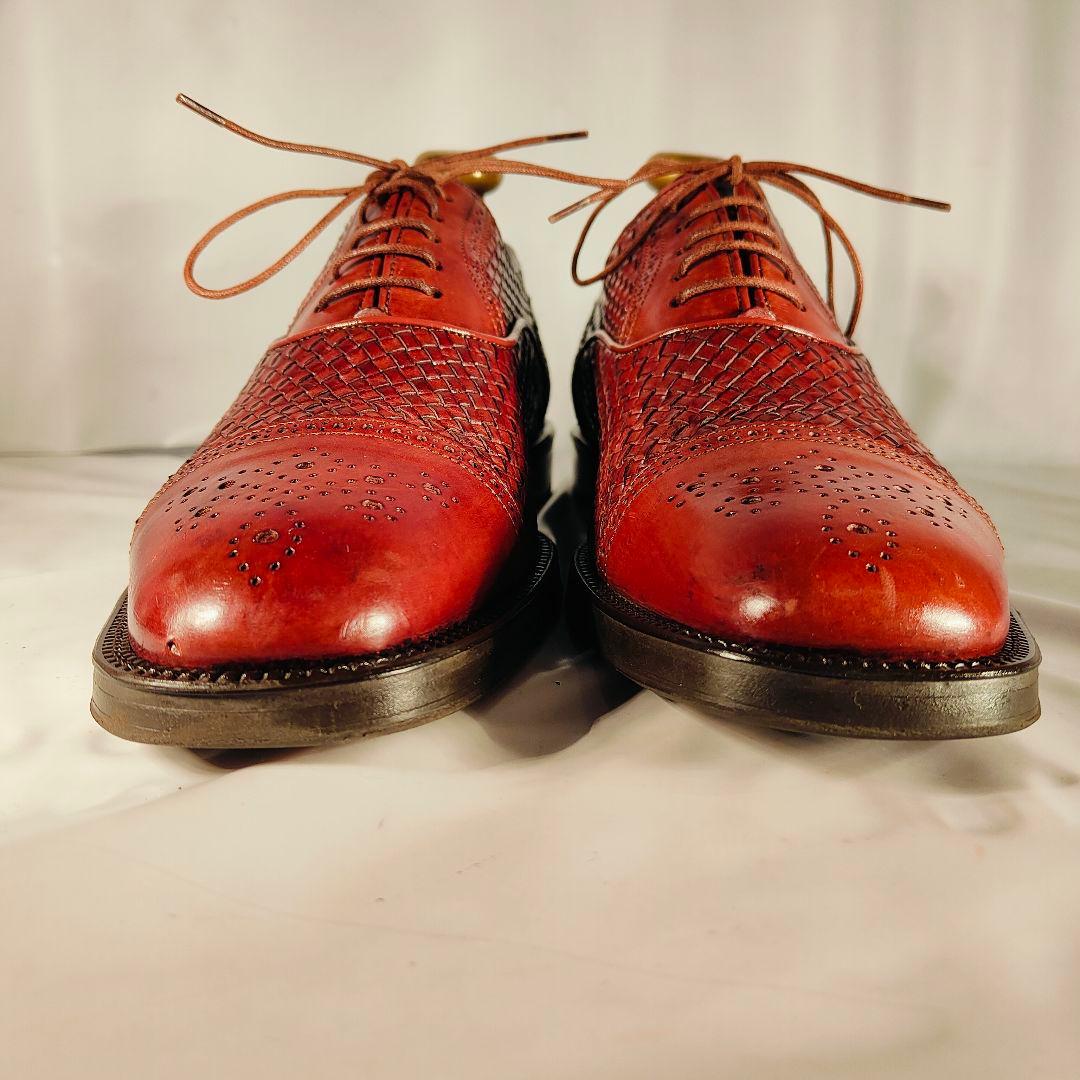 【美品】Santoni イタリア製 正規品　編込み×バーガンディ 紳士高級革靴