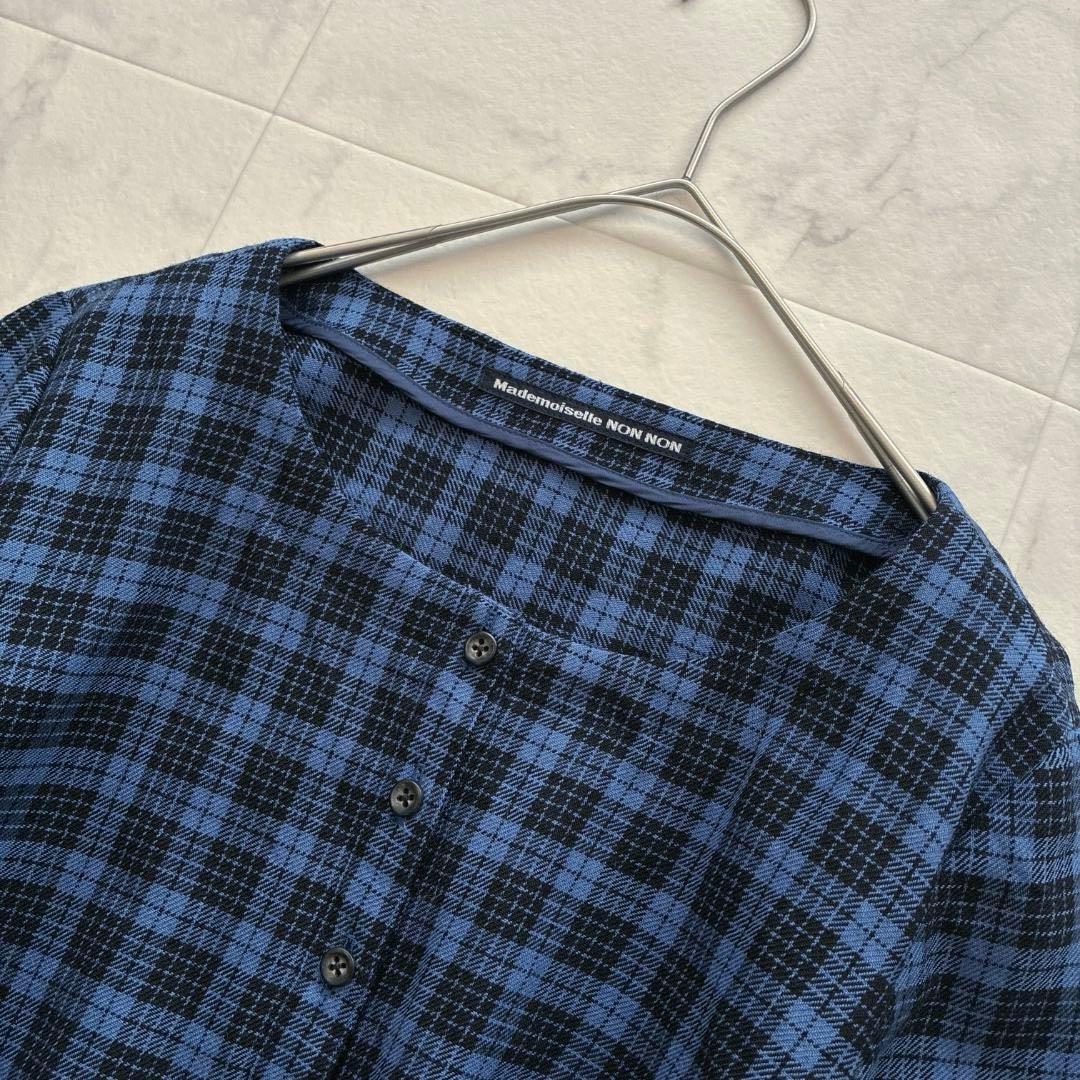 マドモアゼルノンノン♡ウール100% チェック シャツワンピース 日本製 青