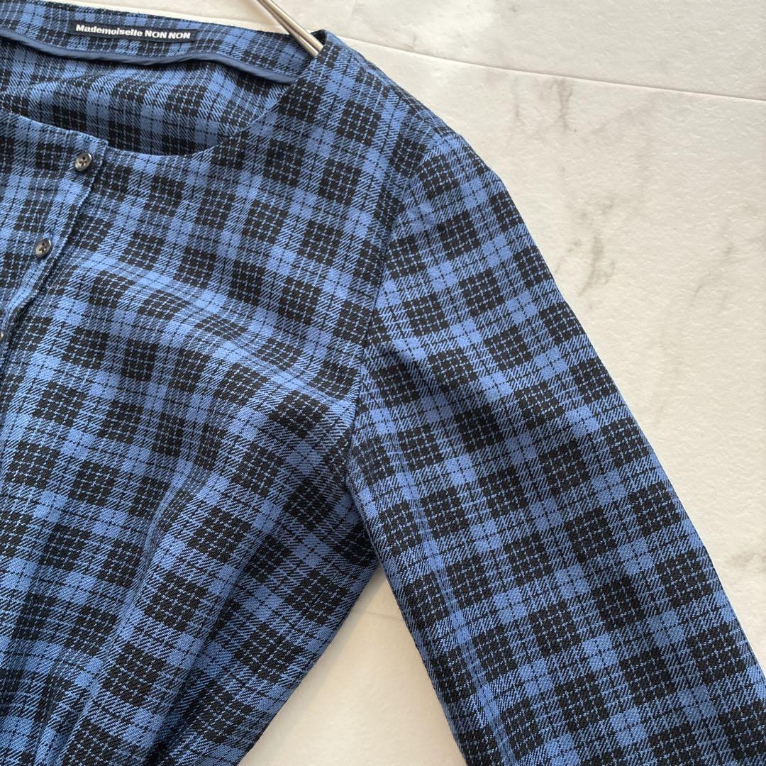 マドモアゼルノンノン♡ウール100% チェック シャツワンピース 日本製 青
