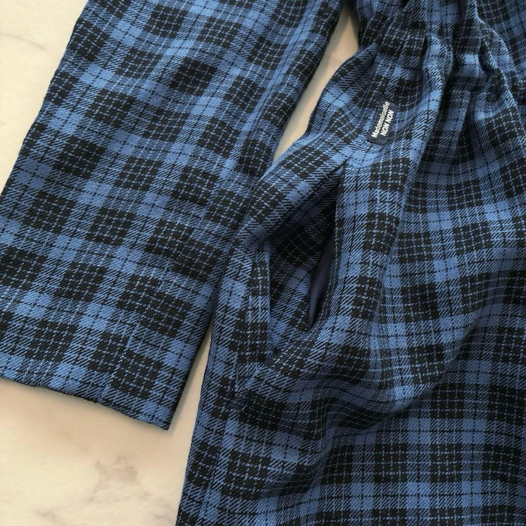 マドモアゼルノンノン♡ウール100% チェック シャツワンピース 日本製 青