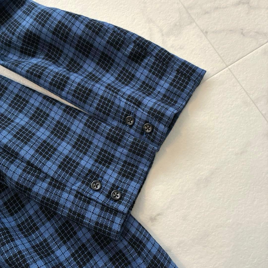 マドモアゼルノンノン♡ウール100% チェック シャツワンピース 日本製 青