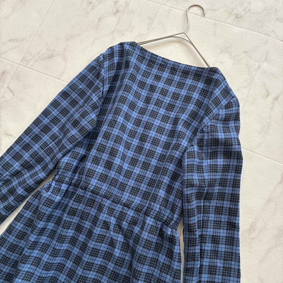 マドモアゼルノンノン♡ウール100% チェック シャツワンピース 日本製 青