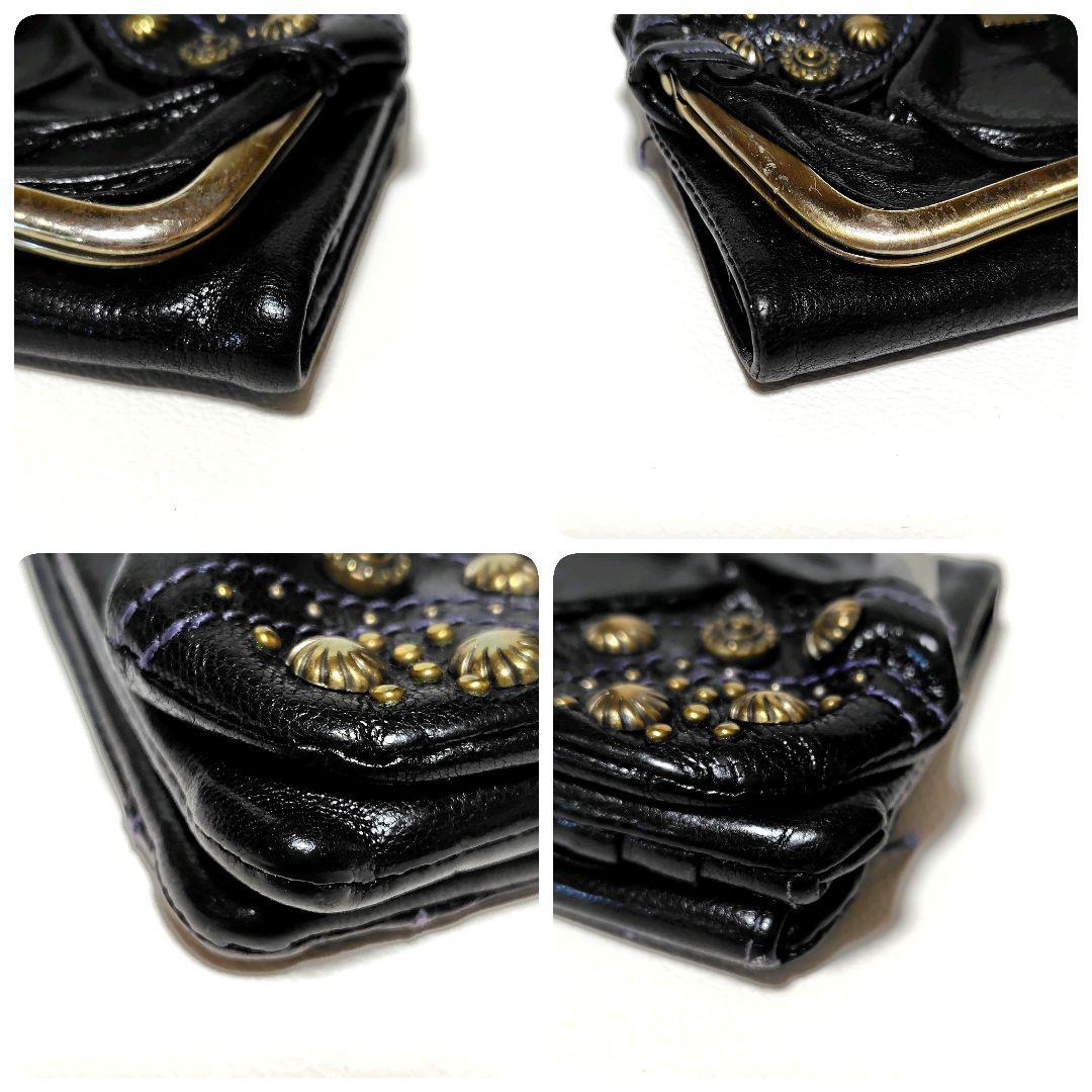 アナスイ　折り財布　ローズガーデン　黒　レザー　がま口　スタッズ