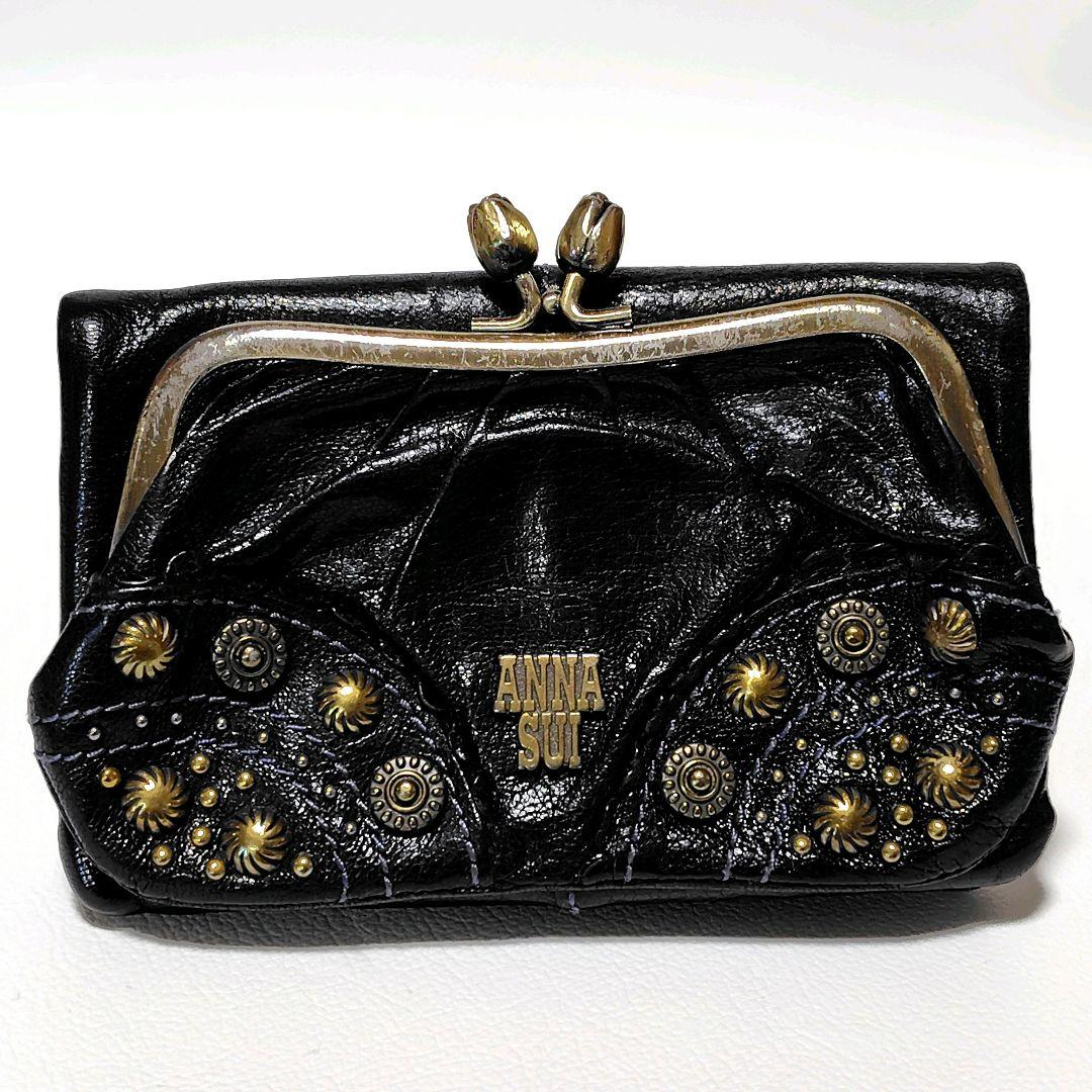 アナスイ　折り財布　ローズガーデン　黒　レザー　がま口　スタッズ