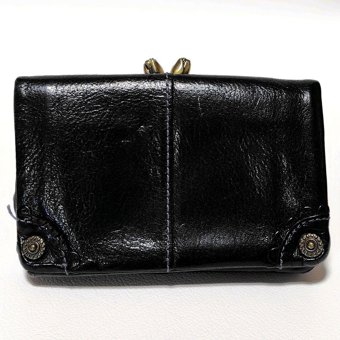 アナスイ　折り財布　ローズガーデン　黒　レザー　がま口　スタッズ