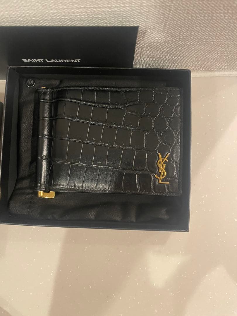 【正規品 箱 保存袋付】サンローラン YSL マネークリップ 二つ折財布 レザー
