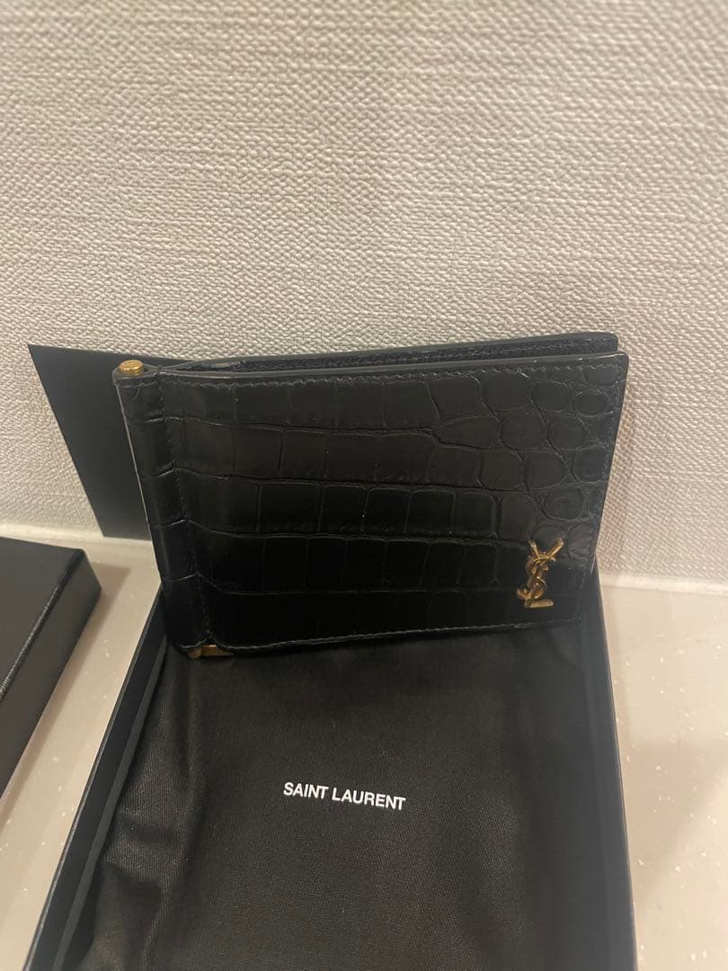【正規品 箱 保存袋付】サンローラン YSL マネークリップ 二つ折財布 レザー