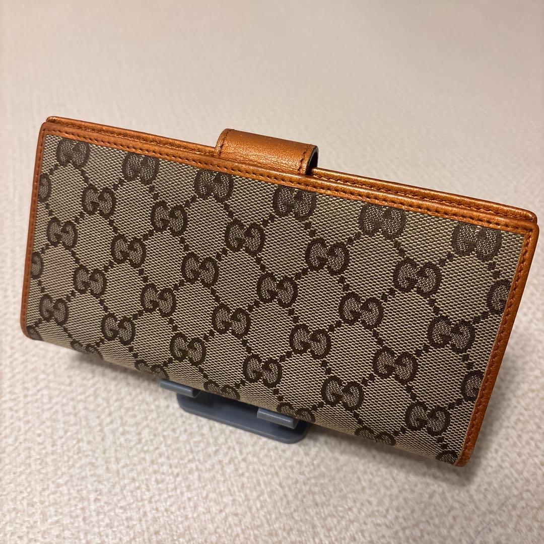 【美品】GUCCI グッチ GG柄 GGキャンバス×レザー 二つ折り 長財布