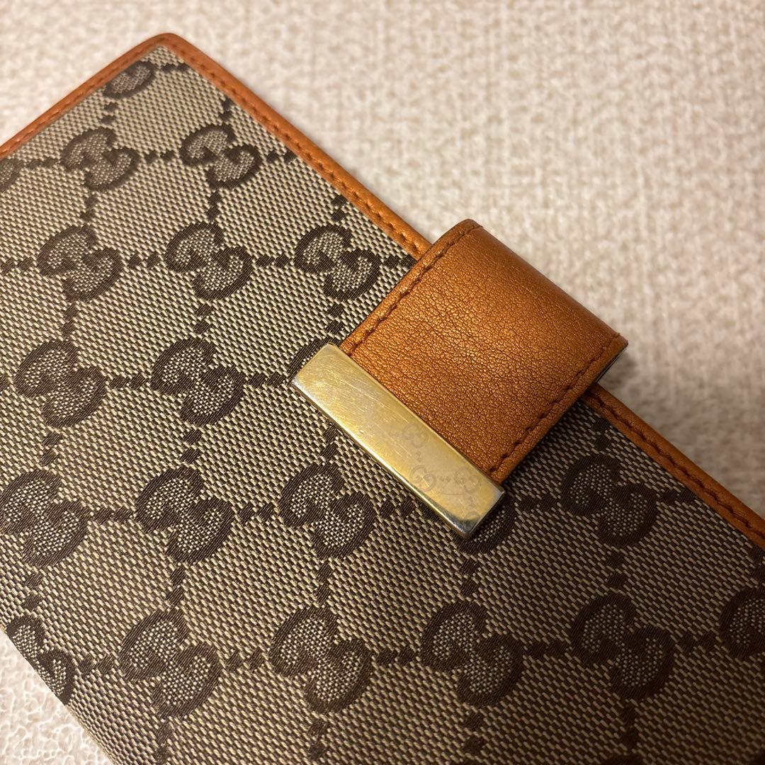 【美品】GUCCI グッチ GG柄 GGキャンバス×レザー 二つ折り 長財布