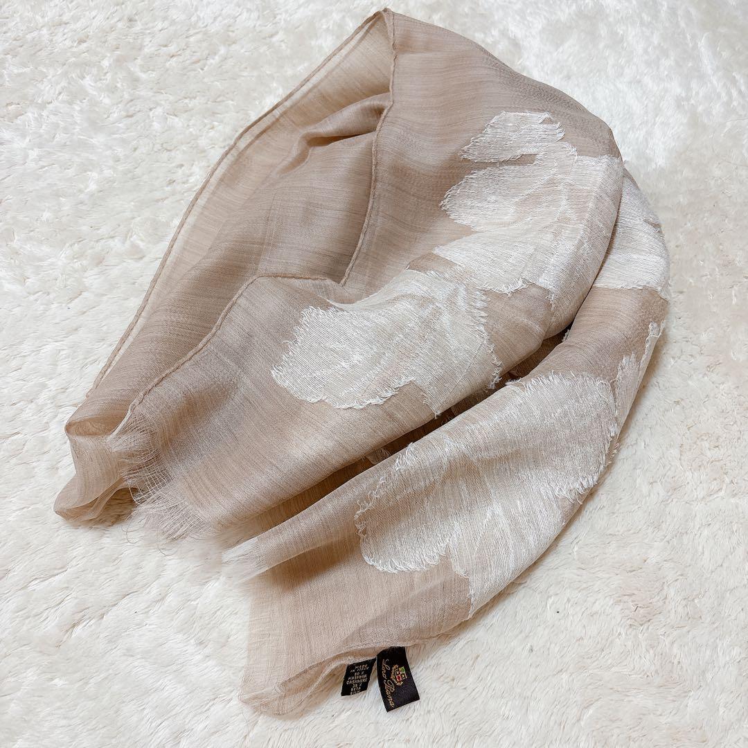 美品 Loro Piana ロロピアーナ カシシル リネン 大判ストール 刺繍