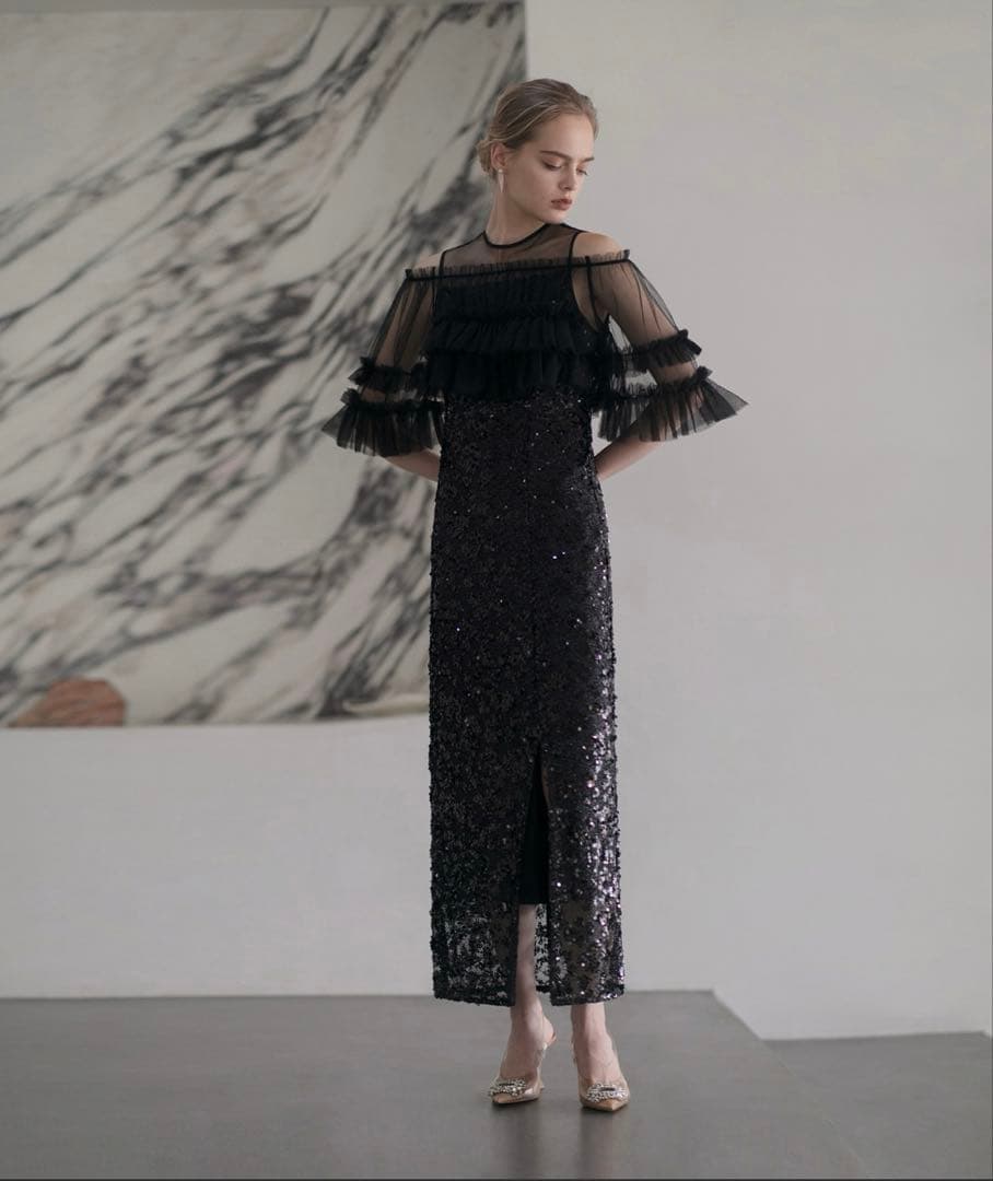 Leja チュールフリルオフショルダードレスワンピース