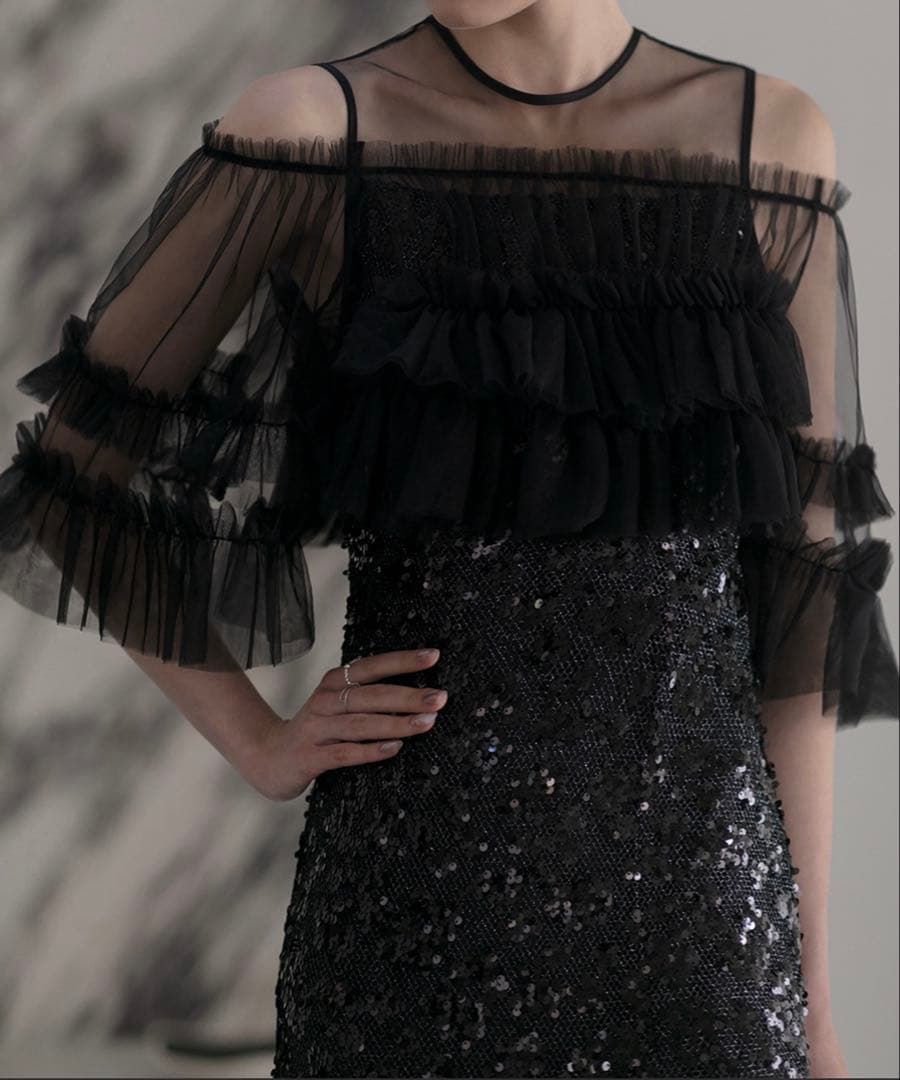 Leja チュールフリルオフショルダードレスワンピース