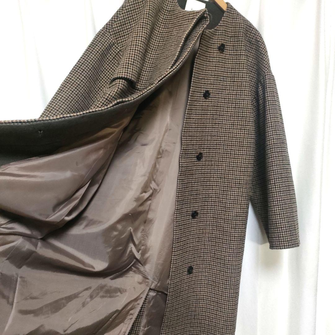 【美品】Eaphi エフィ ノーカラー ウール チェックコート