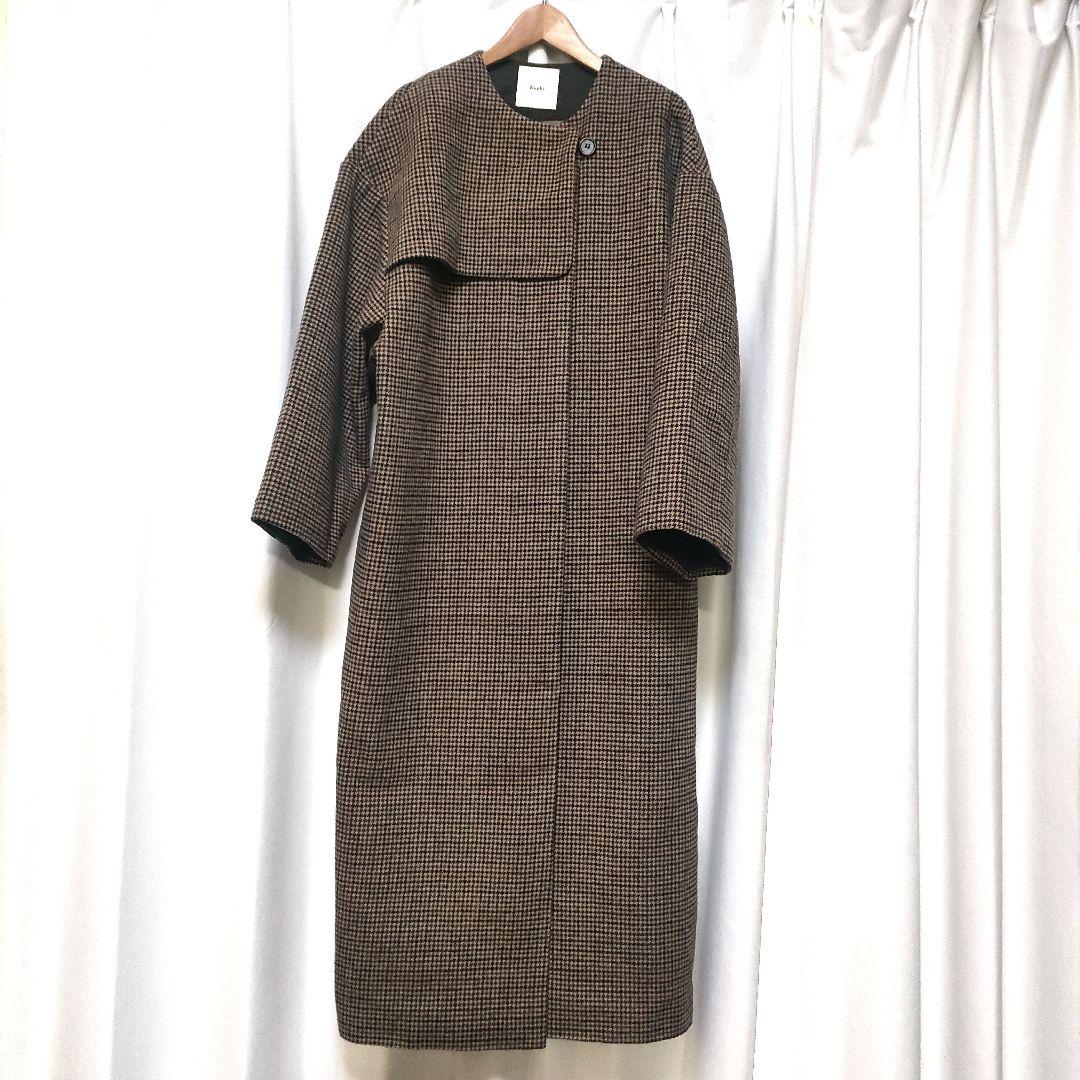 【美品】Eaphi エフィ ノーカラー ウール チェックコート