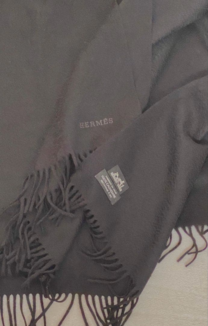 【極美品】HERMES エルメス 大判ストール カシミヤ100％ ブラック