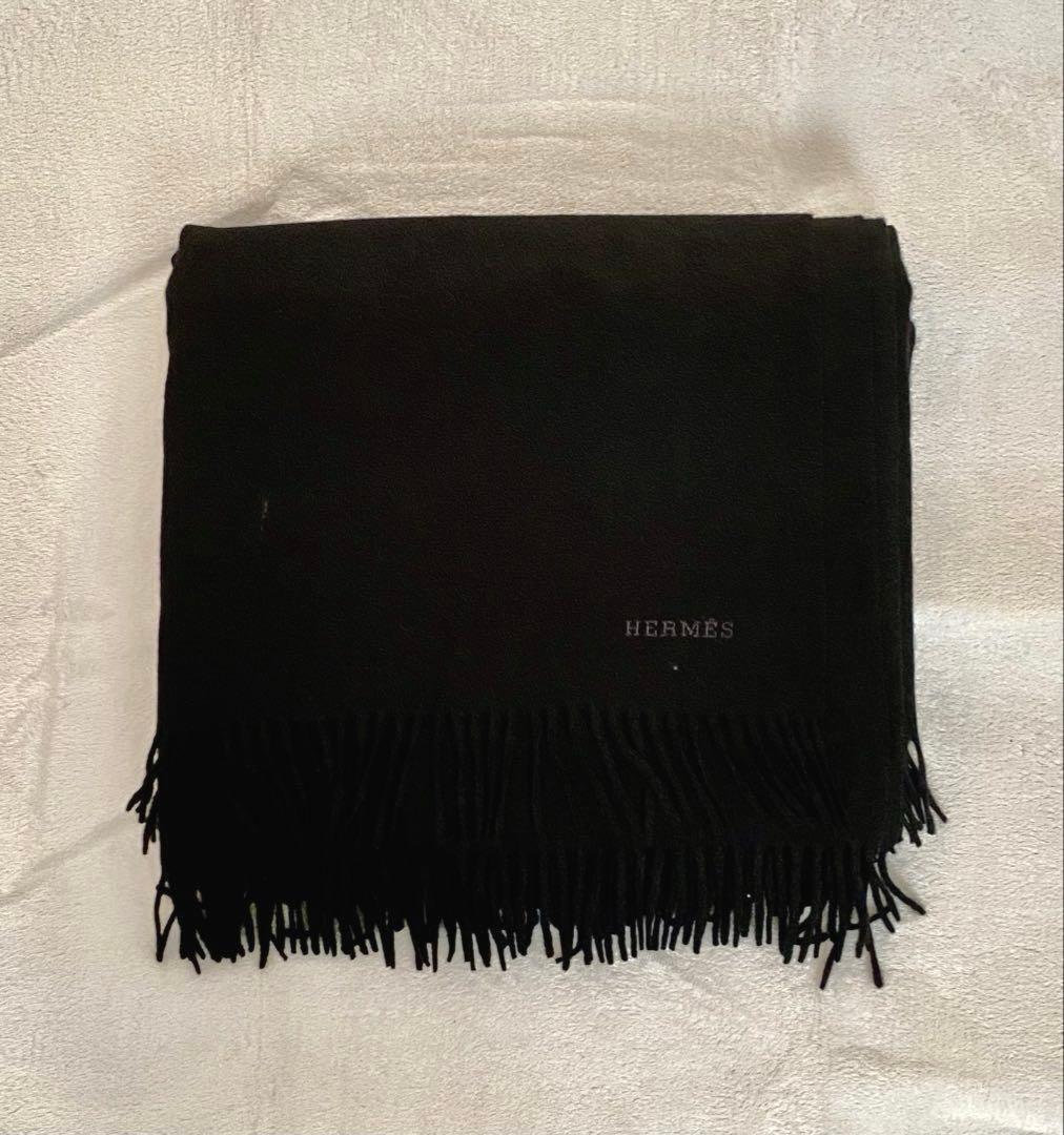 【極美品】HERMES エルメス 大判ストール カシミヤ100％ ブラック