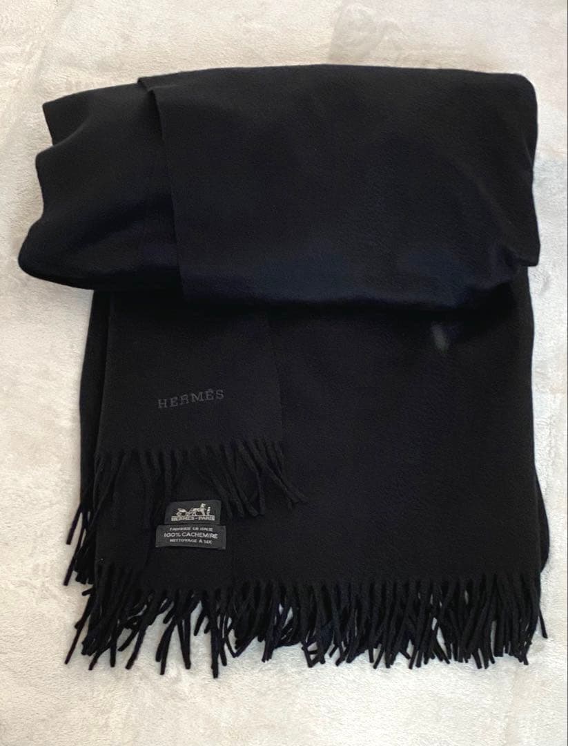 【極美品】HERMES エルメス 大判ストール カシミヤ100％ ブラック