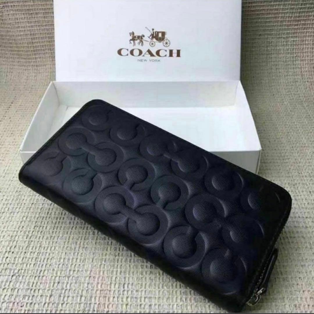【人気】COACH コーチ 財布 ブラック エンボス加工 オプアート