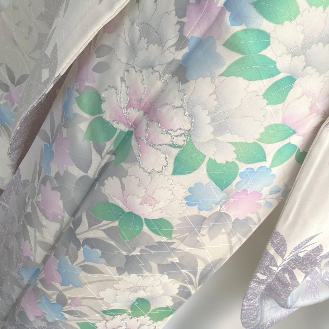 ＊振袖セット＊ 銀駒刺繍　牡丹花文　　　 　リメイク・練習用