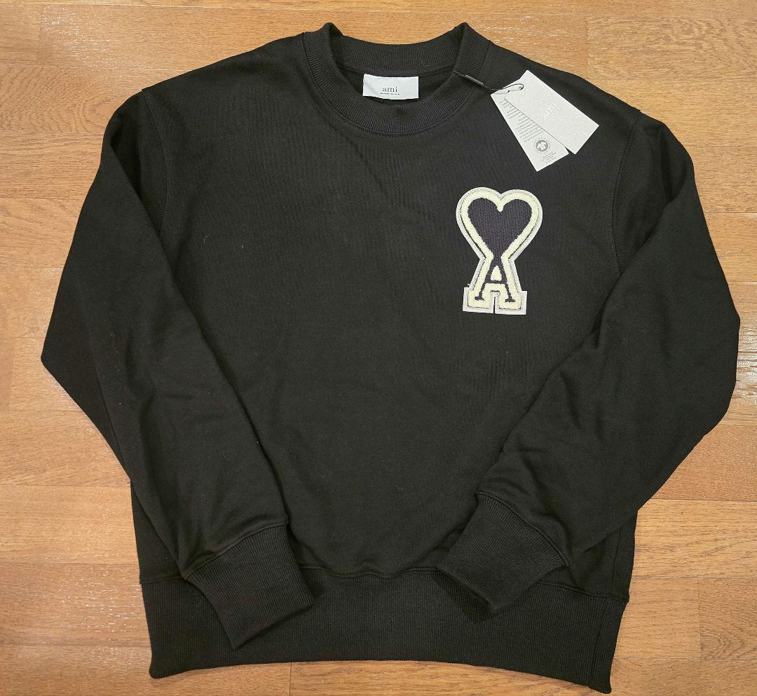 新品 ami ブラック スウェット トレーナー モコモコ ハート