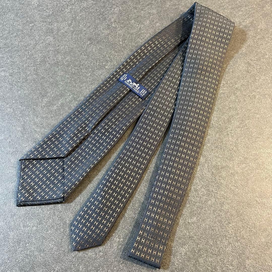 【美品】HERMES　エルメス　ネクタイ　ファソネ　H柄　ネイビー