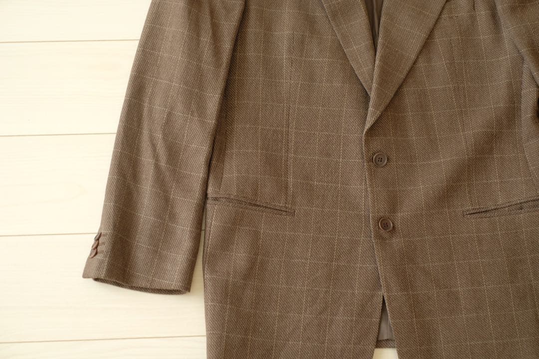 GIORGIO ARMANI テーラードジャケット　シルク混　チェック　ブラウン