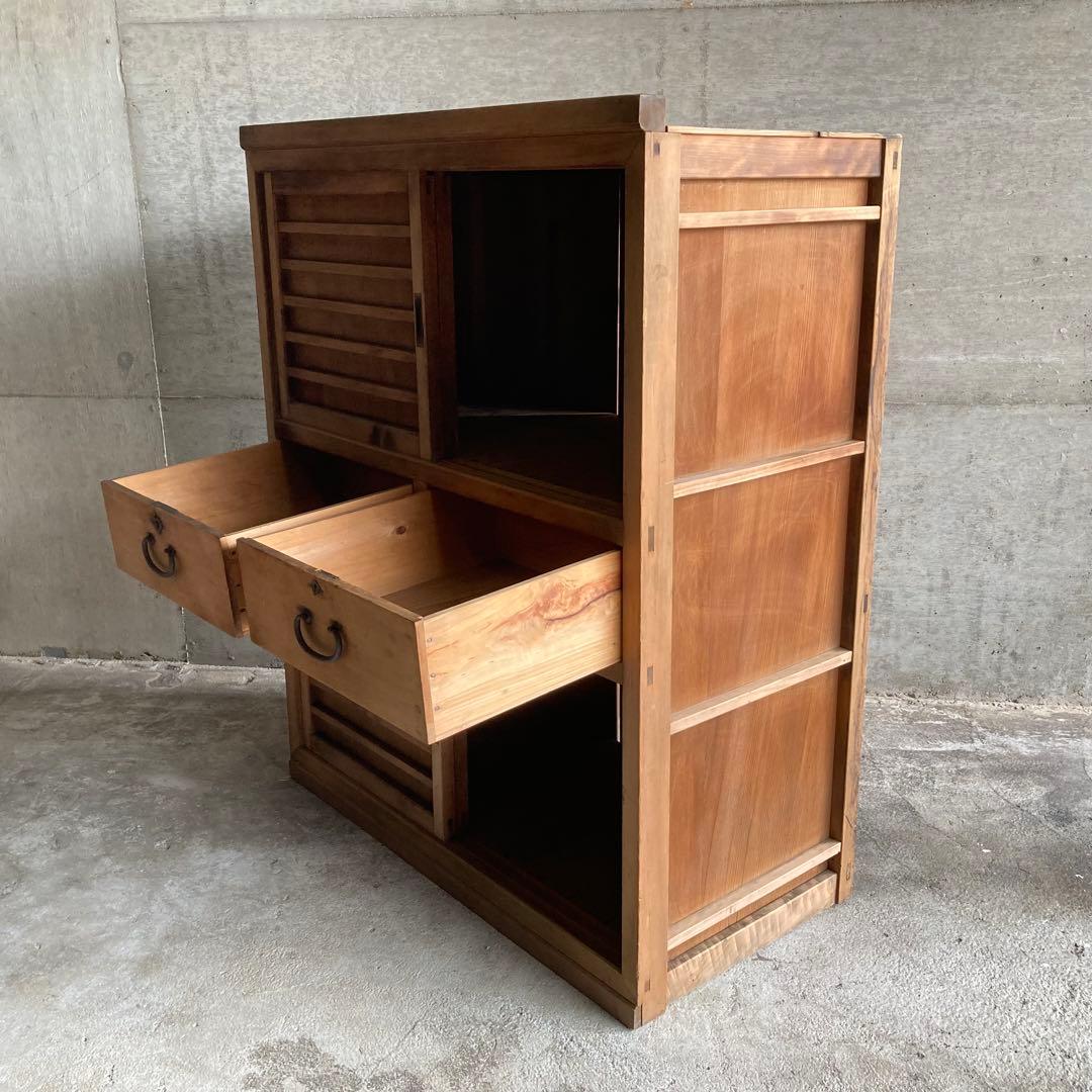 古い水屋箪笥 キャビネット 棚 台 引き戸 引き出し 木製 和風 家具 レトロ