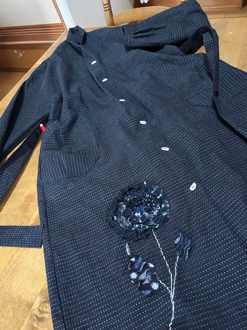 着物リメイク　久留米絣反物　ワンピース　チュニック　コート　花飾り　ハンドメイド