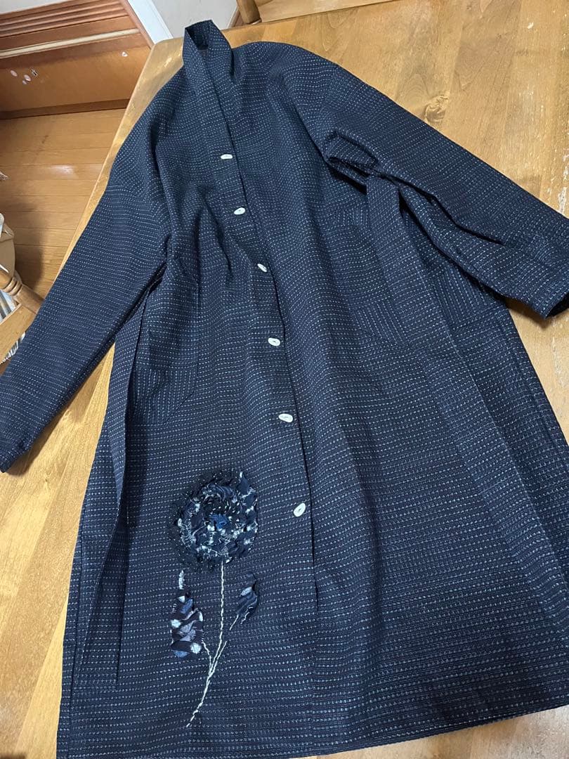 着物リメイク　久留米絣反物　ワンピース　チュニック　コート　花飾り　ハンドメイド