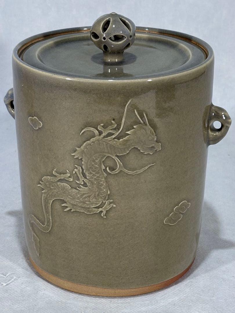 多田焼　雲渓山窯　二代 田村雲渓造　雲龍釜(水指) 美品　共箱　茶道具　送料込