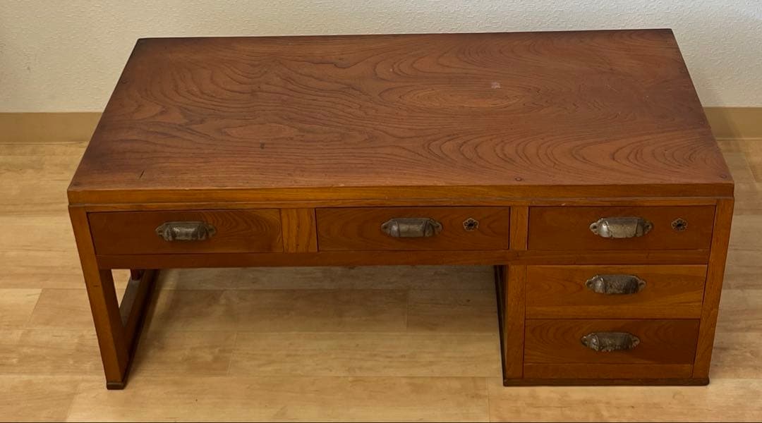 和製アンティーク　鍵付き　片袖机　ローテーブル　文机　座机　ワークデスク