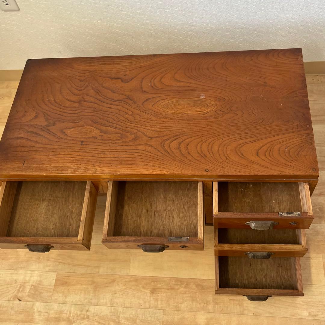 和製アンティーク　鍵付き　片袖机　ローテーブル　文机　座机　ワークデスク