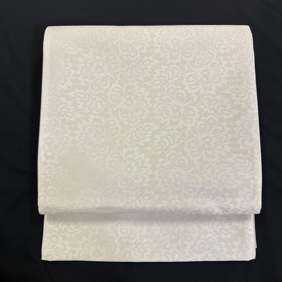 【専用ページ】お仕立て込.新品 袋帯 白 生成色 花柄 4888