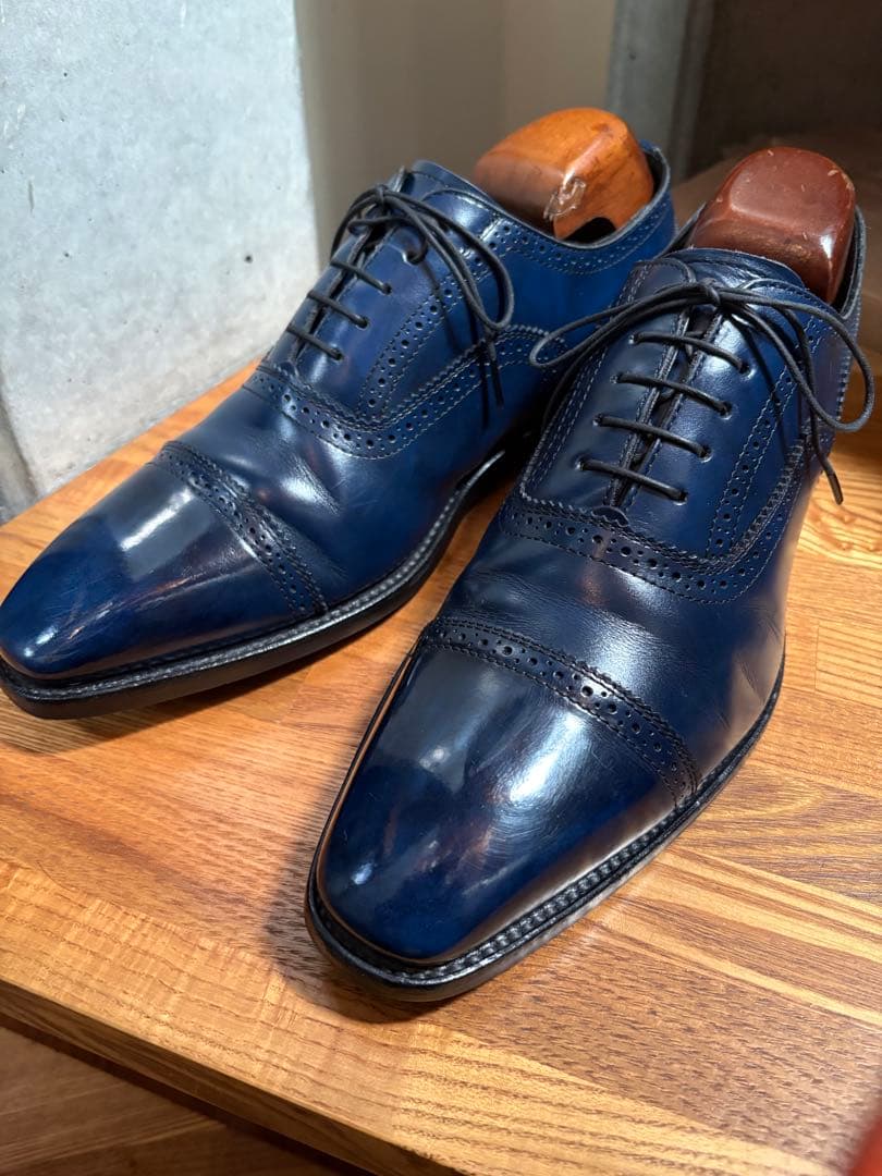 ネイビー ウィングチップ ドレスシューズ