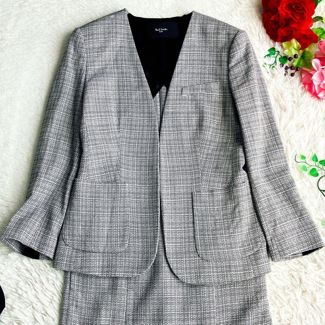 Paul Smith ポールスミス★ノーカラー スカートスーツ Aラインツイード