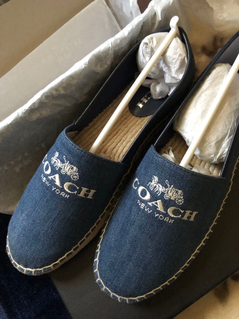 新品　coach デニム　エスパドリーユ　フラットシューズ　サイズ38