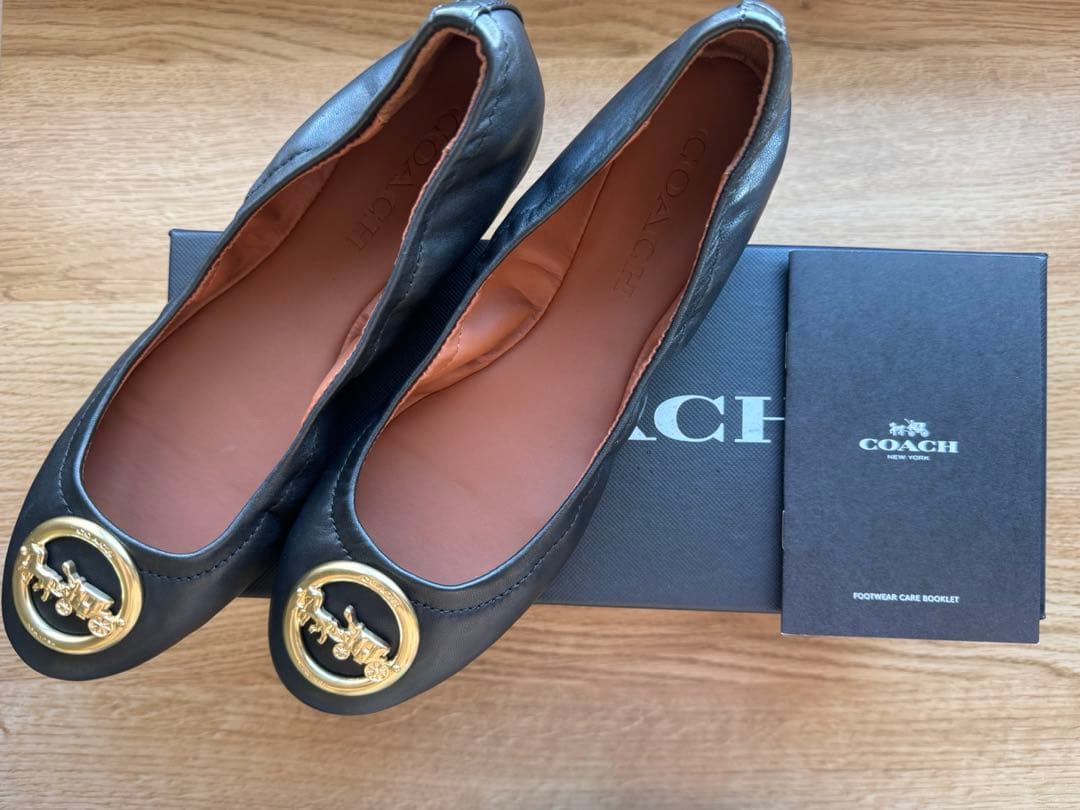 未使用/COACH/フラットシューズ/箱入/ブラックレザー/FG2944