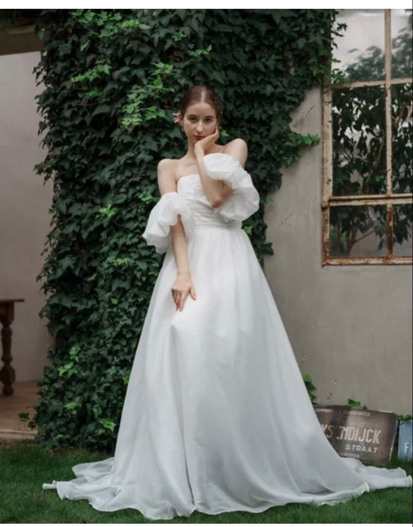 【egm】ドレスプロダクション オーガンジーサテンパフスリーブ（W260）