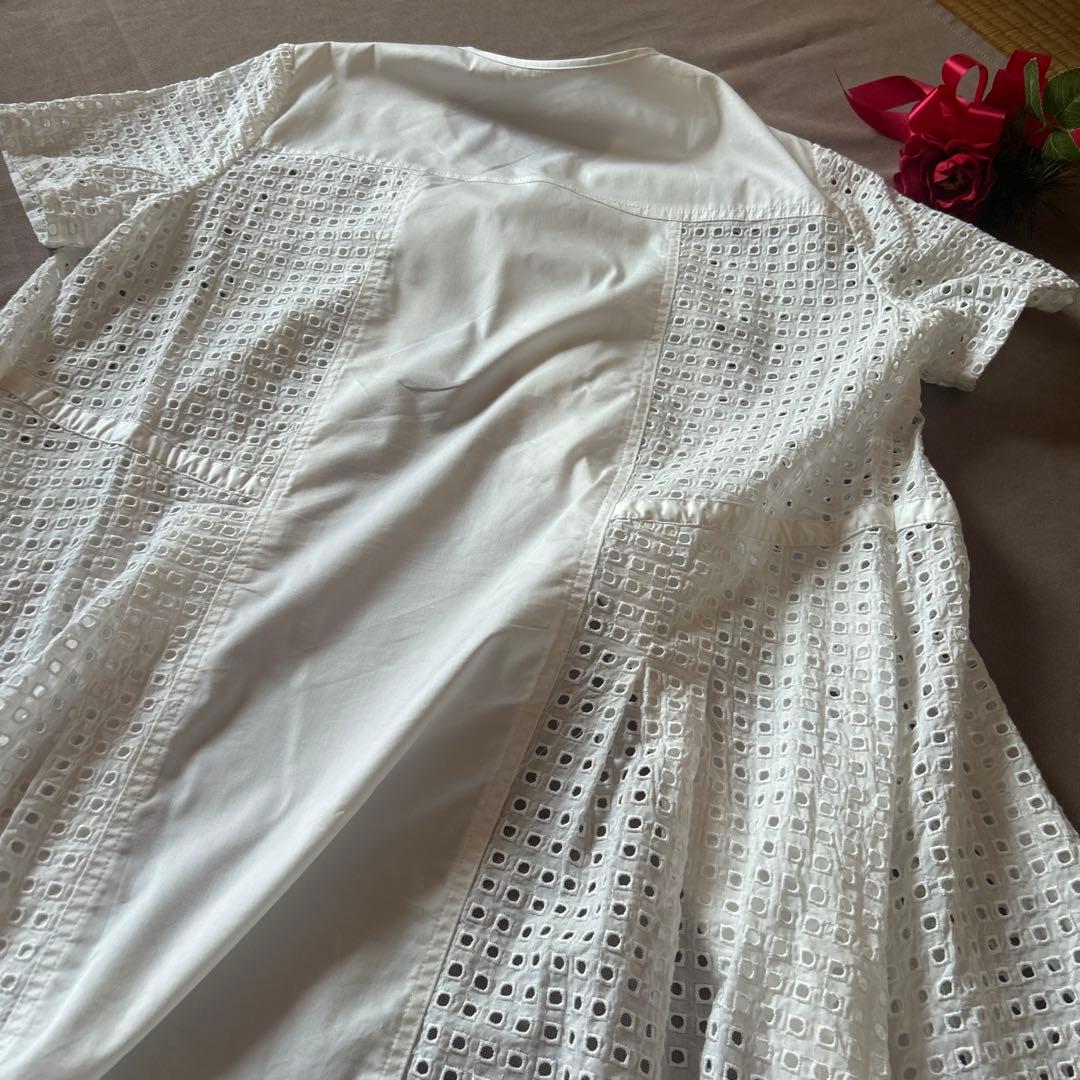 一度着用・ヒロコビス　HIROKO BIS 半袖ワンピース　白　13 ホワイト