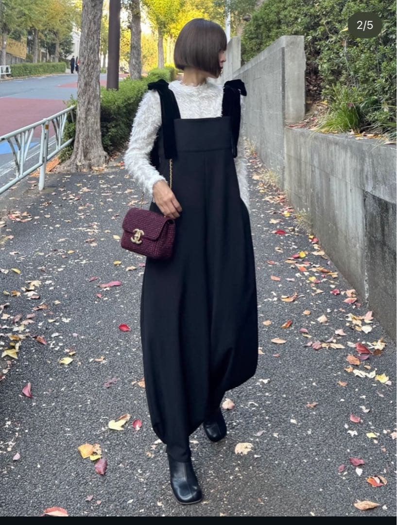 cygne リボンショルダーオールインワン Stelle ブラック　サイズ0