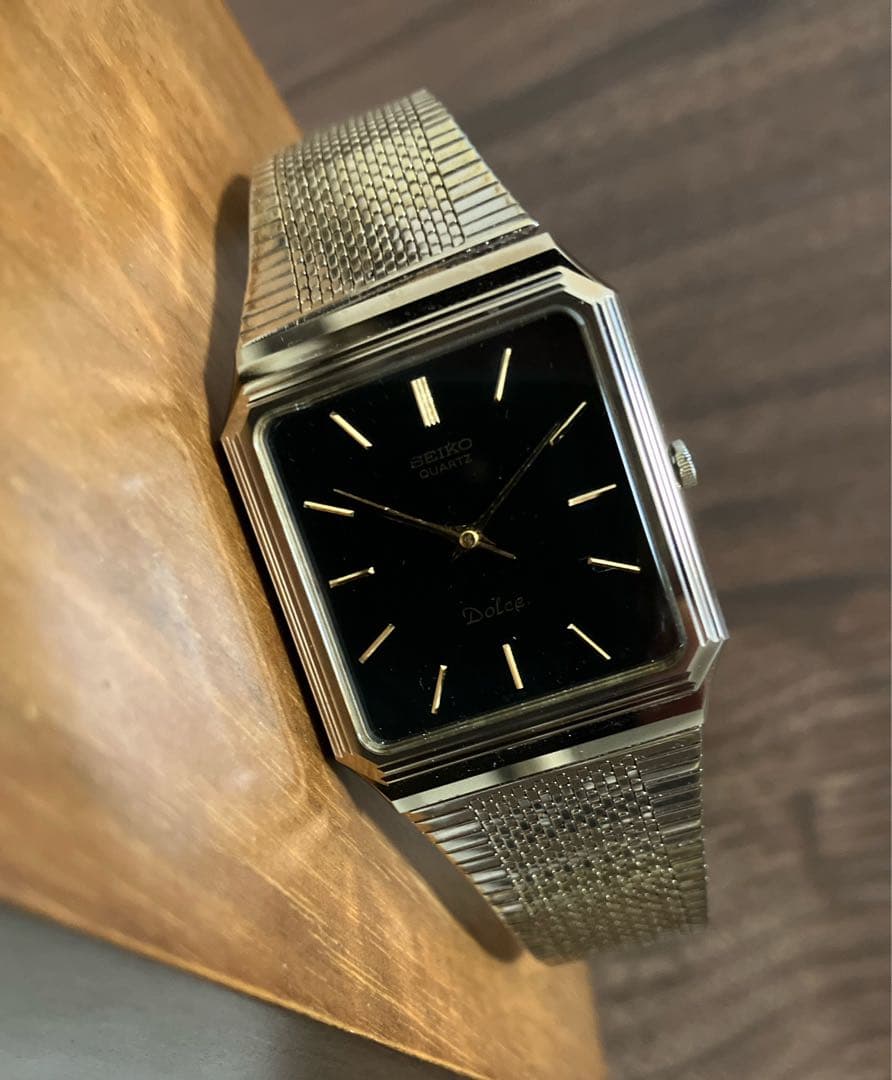 セイコー ドルチェ タンク メンズ 腕時計 稼働品 黒文字盤 超硬ケース
