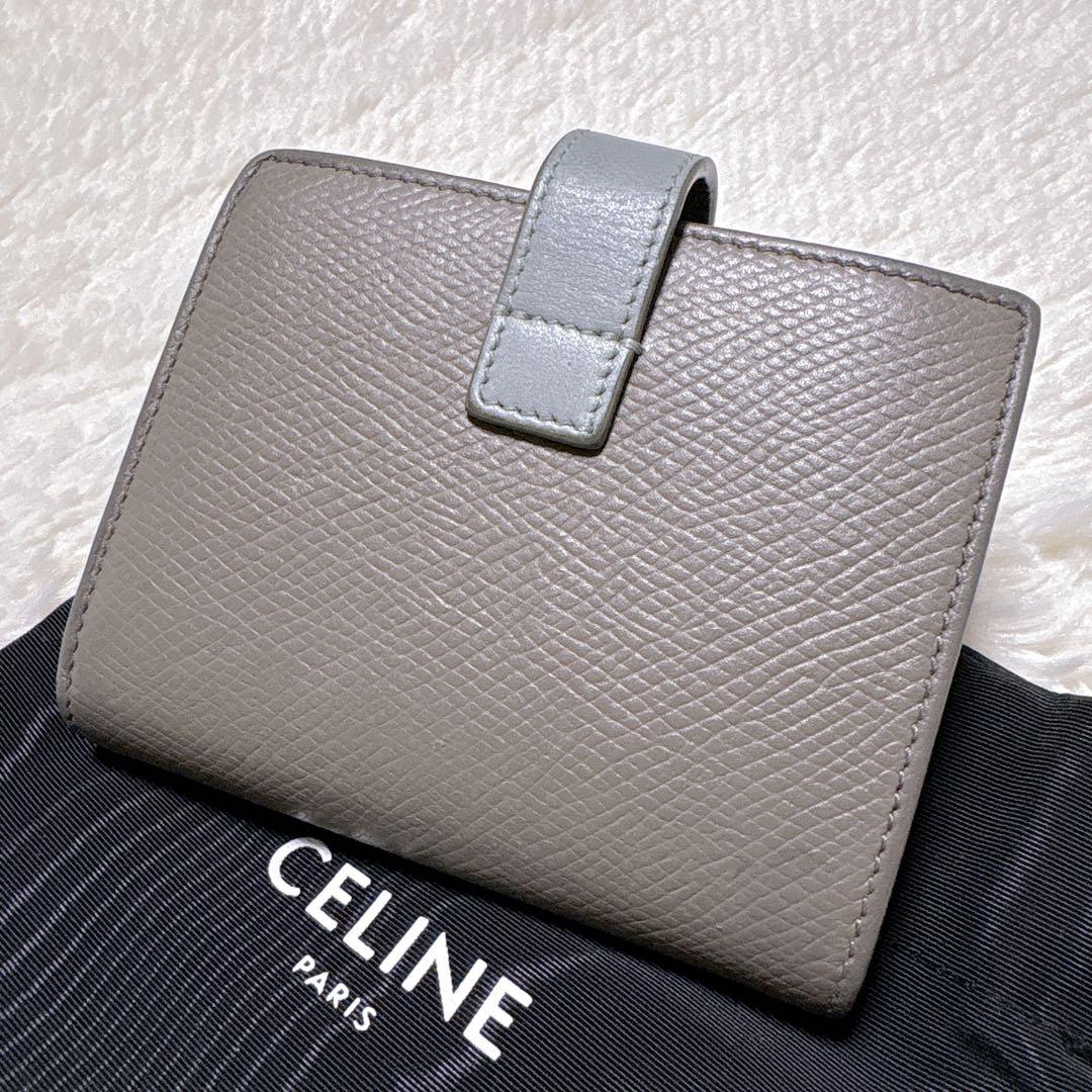 ♡美品♡CELINE 二つ折り財布 ストラップ スモール ウォレット グレーロゴ