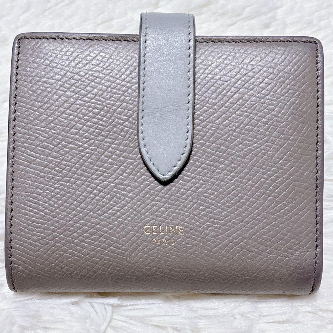♡美品♡CELINE 二つ折り財布 ストラップ スモール ウォレット グレーロゴ