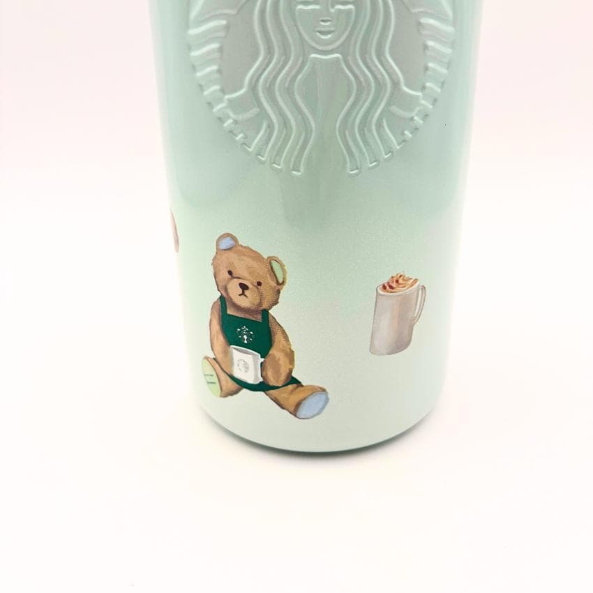 スタバ＆ジェラートピケ コラボ ベアチャーム付き　ステンレスボトル ミント