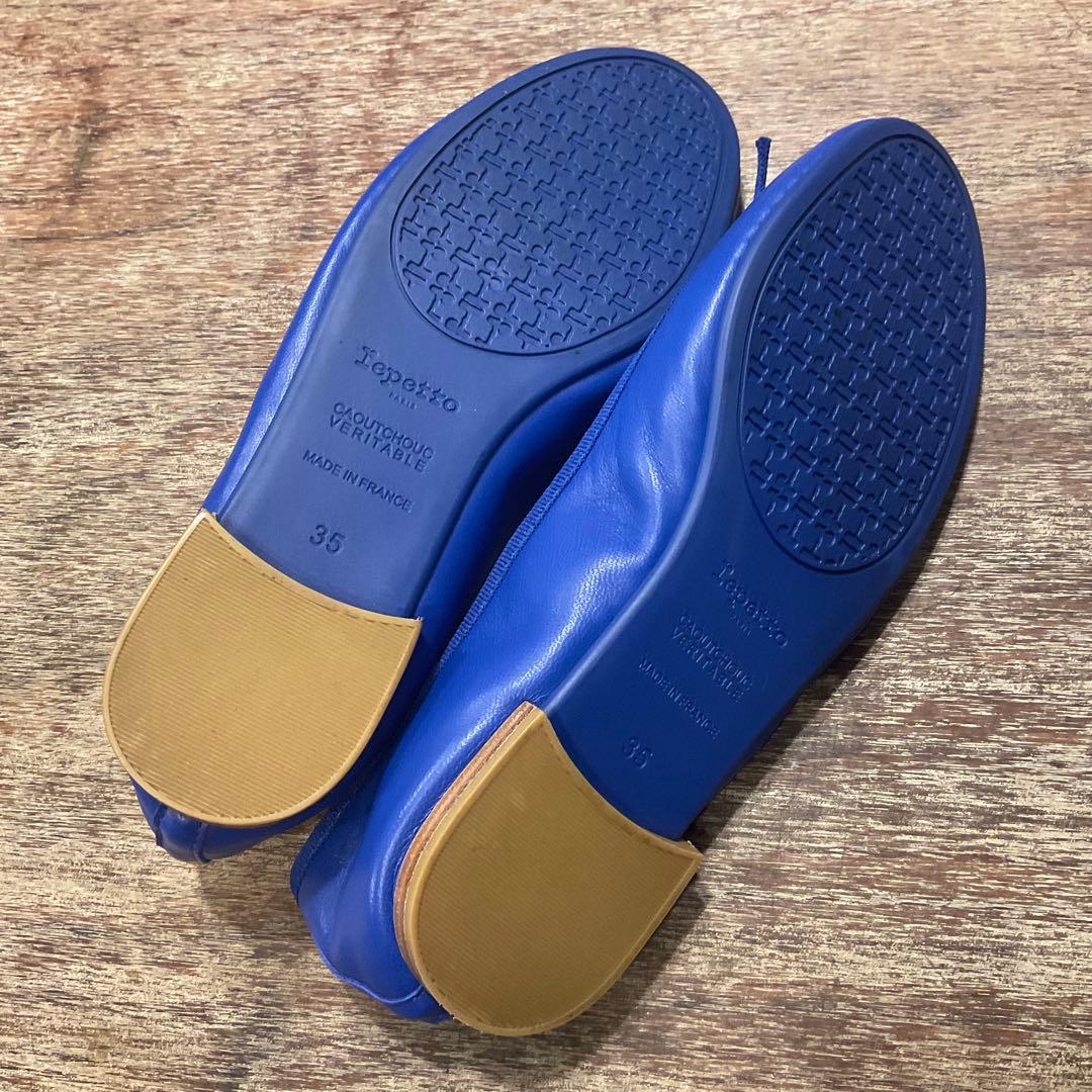 極美品！レペット バレエシューズ リボン ペタ靴 フラットシューズ 35 青