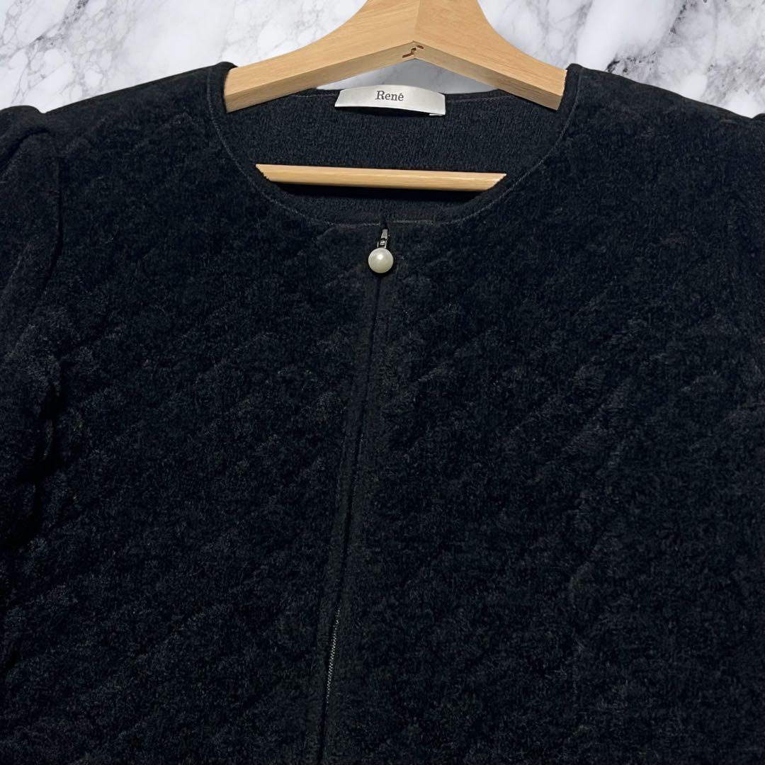 未使用級✨ルネ パール ジップ ノーカラー フリル ジャケット ブラック ニット