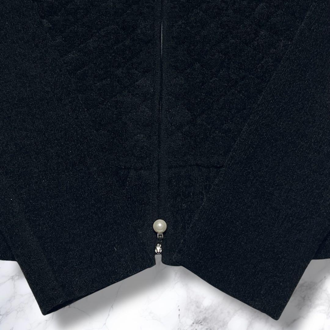 未使用級✨ルネ パール ジップ ノーカラー フリル ジャケット ブラック ニット