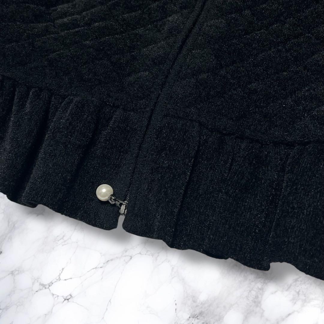 未使用級✨ルネ パール ジップ ノーカラー フリル ジャケット ブラック ニット
