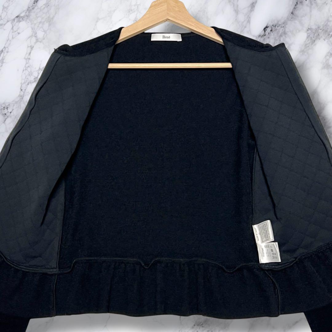 未使用級✨ルネ パール ジップ ノーカラー フリル ジャケット ブラック ニット